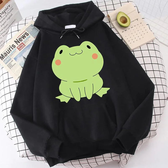 Cute Frog Hoodies Harajuku Casual Streetwear Graphic Print Sweatshirts Unisex Hoodies