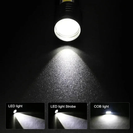 Portable LED+COB Rechargeable Compact Telescopic Zoom Tactical Flashlight With Clip Outdoor Emergency ABS Torch Waterproot