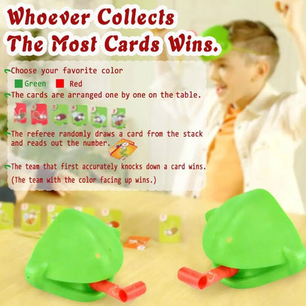 Funny Frog Mask Wagging Tongue Games Two/Four People Parent-child Interaction Frog Mask with Blow Tongue with Cards Desktop Game
