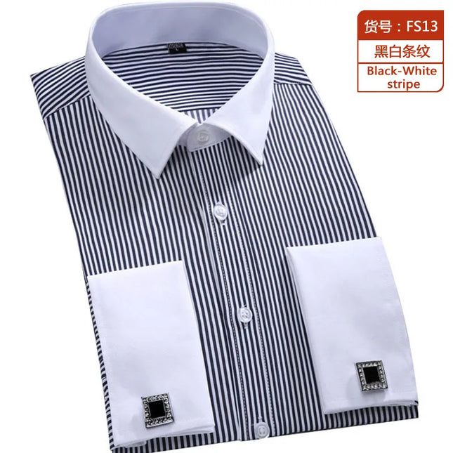 M-6XL Men's French Cuff Dress Shirt 2024 New White Long Sleeve Formal Business Buttons Male Shirts Regular Fit Cufflinks Shirt