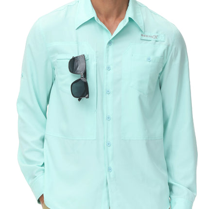 Men's UPF 50+ Long Sleeve Fishing Shirts Sun Protection Breathable Hiking Work Shirt Casual Button Down Shirt with Zipper Pocket