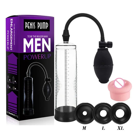 Effective Penis Pump for Men Enlargement Vacuum Dick Extender with Pressure Gauge Realistic Vaginal Sleeve 3 Silicone Inserts