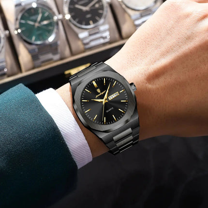 POEDAGAR Fashion Brand Man Clock Luminous Waterproof Stainless Steel Men's Watch Date Week Quartz Business Watches For Men Reloj