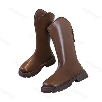 Children Knee Length Boots New 2025 Autumn Student Girls Princess Boots Kids Zipper Comfortable Non Slip Solid Color Long Boots