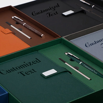 Customized Logo / Text Thickened A5 Notebook with Pen Retro High Quality PU Leather Work Travel Notepad Personalized Name Diary