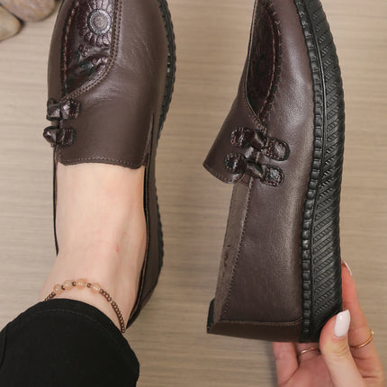 Women's leather flat shoes, spring and autumn women's loafers， single classic mom shoes, anti-slip comfortable and free shipping