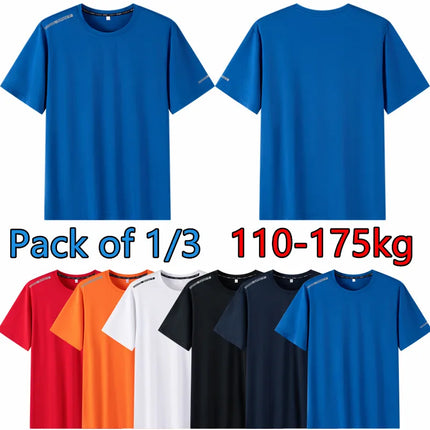 Plus Size T-shirt Men for 110-175kg Pack of 1/3 Breathable Quick Dry Tees Big Oversized Round Neck Short Sleeve Sport T-shirt