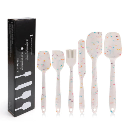 Silicone Kitchenware 6-Piece Set, Cream Integrated Scraper, Spatula, Oil Brush, Size Scraper Set