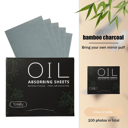 {Winter4} 100 Sheets/Box Oil-Absorbing Paper With Mirror & Puff Portable Oil-Holding Bamboo Charcoal Paper For Makeup