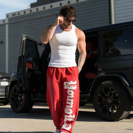 Man Young American trendy sweatpants collaboration anime joggers cotton terry print wide-leg casual pants hip-hop street pants