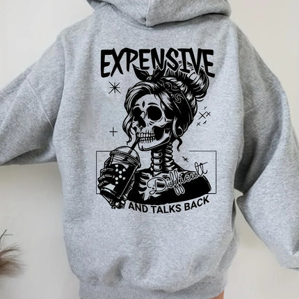 Women'S Casual Hooded Sweatshirt with Skeleton Drawing Comfortable and Stylish Casual Long Sleeve Pullover with Pockets harajuku