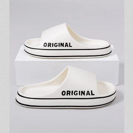 Feslishoet Women's Letter Slippers, Beach Slides, Solid Color Men's Thick Sole Indoor Bathroom Anti-Slip Shoes, Summer Couple Sandals