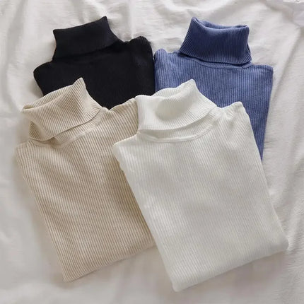 Korean High Collar Knitted Long Sleeve Base Shirt Pure Color Slimming Versatile Underwear Elegant Inner Long Top Women's Fashion