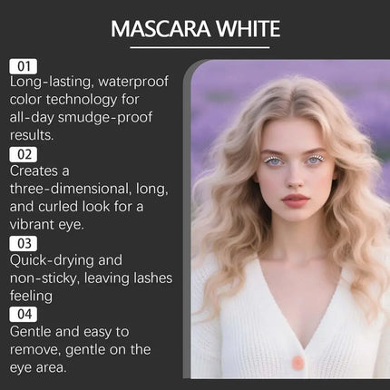 White Mascara Waterproof Fast Dry Eyelashes Curling Lengthening Makeup Eye Lashes Smooth Easy-to-Apply Texture White Ink Mascara