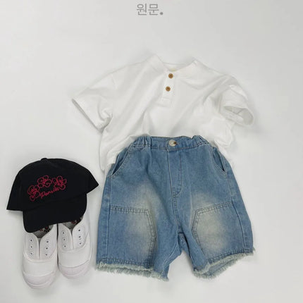 2026 Summer Kids Short Sleeved T-shirt 2-6Y Thin Girls Solid Color Polo Shirt Children Korean Style Clothes Boys Bowling Shirt