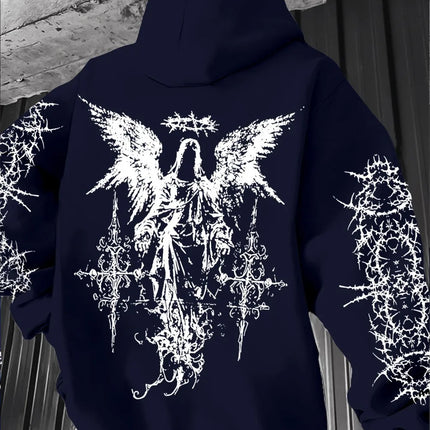 Hot selling autumn and winter men's Gothic angel print soft and comfortable hooded sports outdoor streetwear