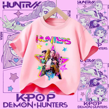 2026 New Huntrix Girls' Shirt Rumi Zoey Mira Graphic Print T-Shirt for Teens and Toddlers Spring/Summer Demon Hunter T-Shirt