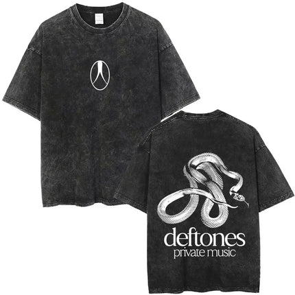 New Arrival Mens Clothes Tee Shirt Homme Washed Vintage Rock Band Deftones Private Music Graphic  Men Clothing New in Top & Tees