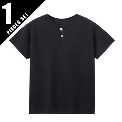 Summer children's solid color fashionable short sleeved button fashion Henry shirt boys and girls casual T-shirt versatile top