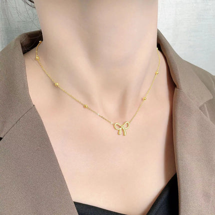 Classic Stainless Steel Bow Charm Necklace Bracelets Earrings For Women Girl New Trendy Choker Jewelry Set Party Gift