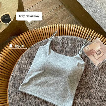 New Women's Slim Fit Tank Top Pure Color Summer Outerwear with Chest Pad Bal Base irt Sli Versatile Casual Wear