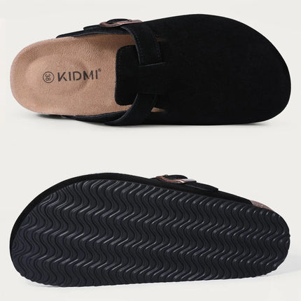 Kidmi New Women Clogs Men Clogs Suede Slippers Fashion Cork Footbed Leather Slippers Classic Mules Soft Antiskid House Slippers