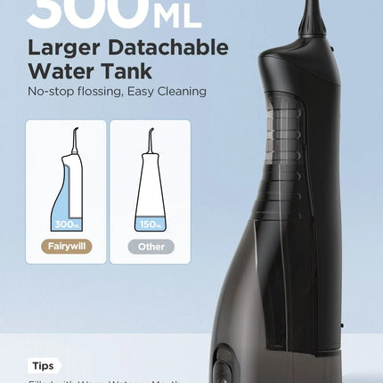 Fairywill Electric Portable Dental Water Flosser Oral Irrigator USB Rechargeable Waterproof 3 Modes Jet Tooth Pick 7Tips Cleaner