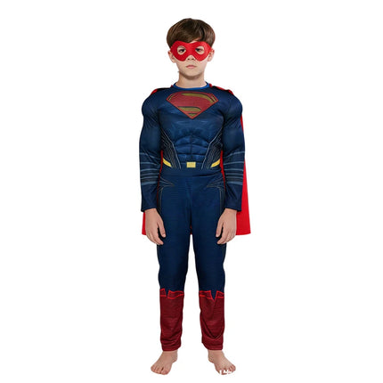 Kids Superhero Muscle Costume Jumpsuit Superhero Cosplay Jumpsuit Bodysuit Cloak Halloween Costume for Child