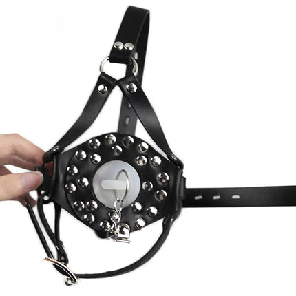Faux Leather Head Harness Straps Open Mouth Gag Plug Cover BDSM Restraint Oral Fixation SM Roleplay Adult Sex Toys Women Couples