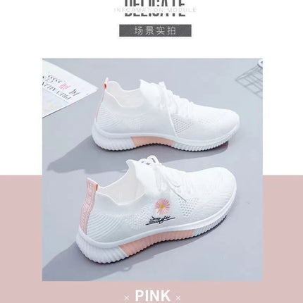Summer Small White Shoes for Women's Casual Flying Knitted Shoes Comfortable Soft Sole Breathable Running Students' Shoes