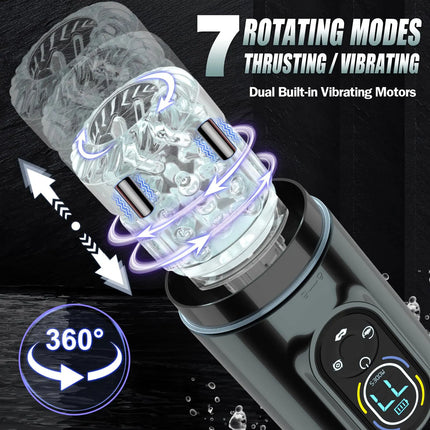 New LCD Automatic Male Mastubator Penis Pump With 7 Vibrating Rotating Thrusting & Licking Modes Pocket Pussy Sex Toys for Men