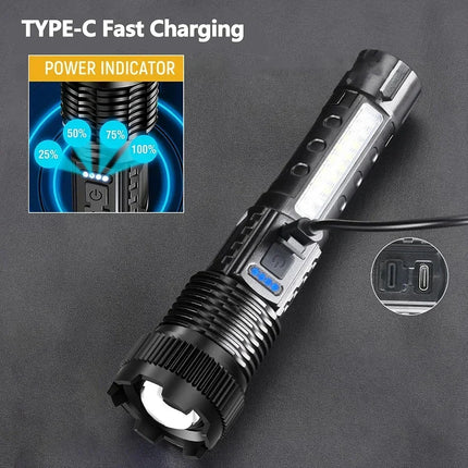 High Power LED Flashlight Type-C Rechargeable Tactical Torch with Built-in Battery Pen Clip Flashlights Outdoor Camping Lantern
