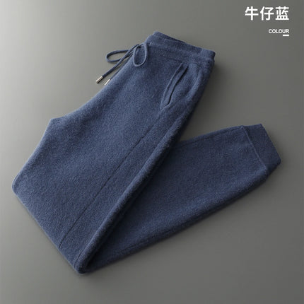 New Men Knitted Pleated Ankle Pants 100% Pure Wool Plane Thicken Pants Pocket Decoration High quality Warmth Ventilate Long Pant