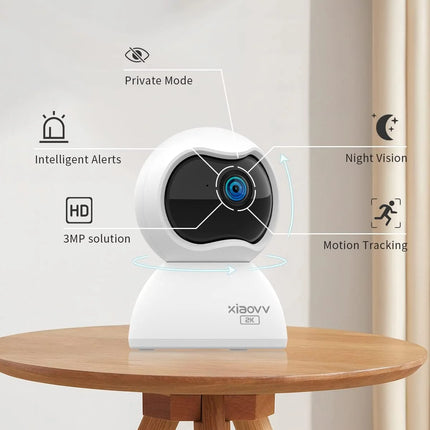 XIAOVV Indoor WiFi Surveillance Camera 2K Pet and Baby Camera with Motion Tracking 360° WiFi IP Home Cameras Night Vision