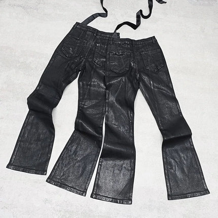 Men‘s Oil wax Jeans Classic Denim Gothic Men Coated Casual Flared Trousers High Street Solid Designer luxury Pants