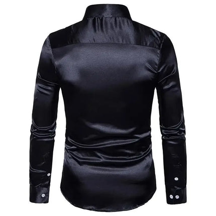 Amazon Spring Autumn Men's Long Sleeve Shirt Casual Fashionable Shiny Interior Top Men's European Style Foreign Trade Shirt