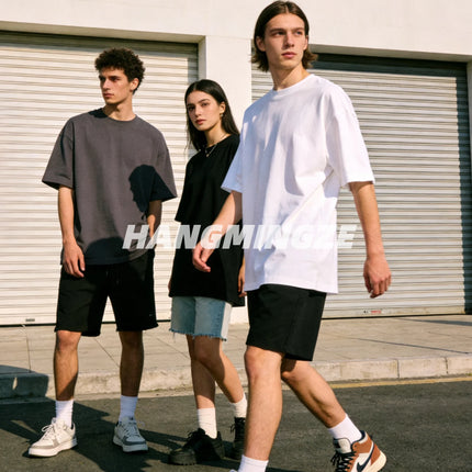 Summer Couple High Quality Oversize Tshirts Cotton T-Shirt Short Sleeves Tee Shirt Solid Color Casual Daily Tops Streetwear Men