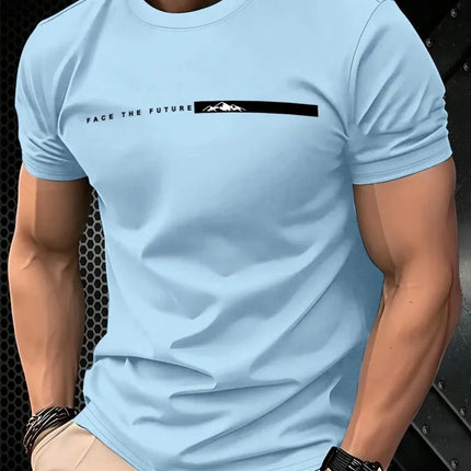 Summer men's casual sports loose oversized simple letter pattern printed round neck short sleeved T-shirt top