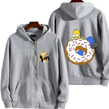 Sweet Donut The Simpsons Cartoon Anime Men's Hoodie Spring and Autumn Women's Extra Large Zipper Sportswear 2025 New Couple Jack