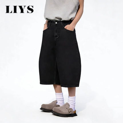 LIYS Summer American Style Retro Black Ultra Baggy Machete Wide Leg Denim Shorts Fashion Men's Women's Daily Jeans Capris Jeans
