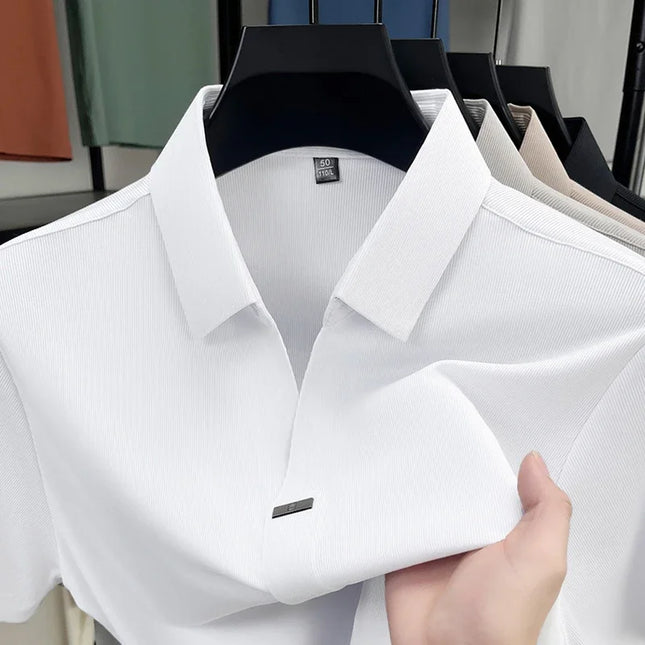 2026 New Men's Casual and Fashionable Solid Color Short Sleeved Polo Shirt Comfortable and Versatile Summer T-shirt