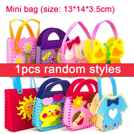 DIY Sewing Felt Bag Set Kids Education Toy Cute Cartoon Animal Hand Bag Safe Needle Thread Craft Kits for Girls Birthday Gifts