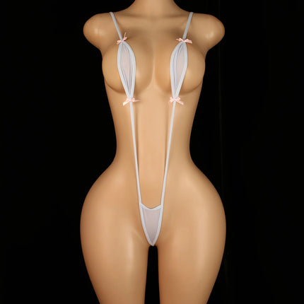Sexy Adjustable Strappy Teddy Bodysuit for Women - Black Lingerie with Red Accents, Backless Design, Semi-Sheer Adult Apparel