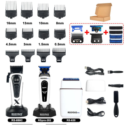 ROSYOUS RS-888C KM-1595 JC-10000 External Rotor Brushless Motor Men Electric Hair Clipper Kit 8000RPM Professional Hair Trimmer