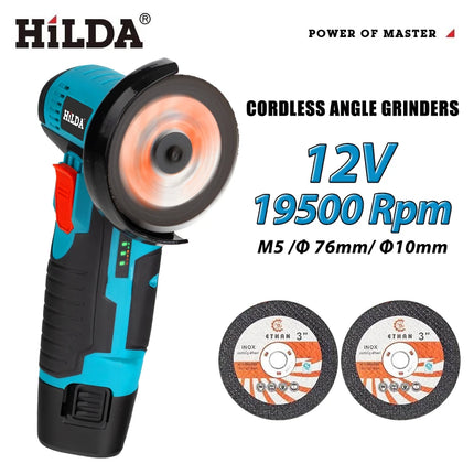 HILDA 12V Miniature Rechargeable Mini Angle Grinder with Battery Cutting Blade Polishing Grinder for Cutting Diamond Cordless