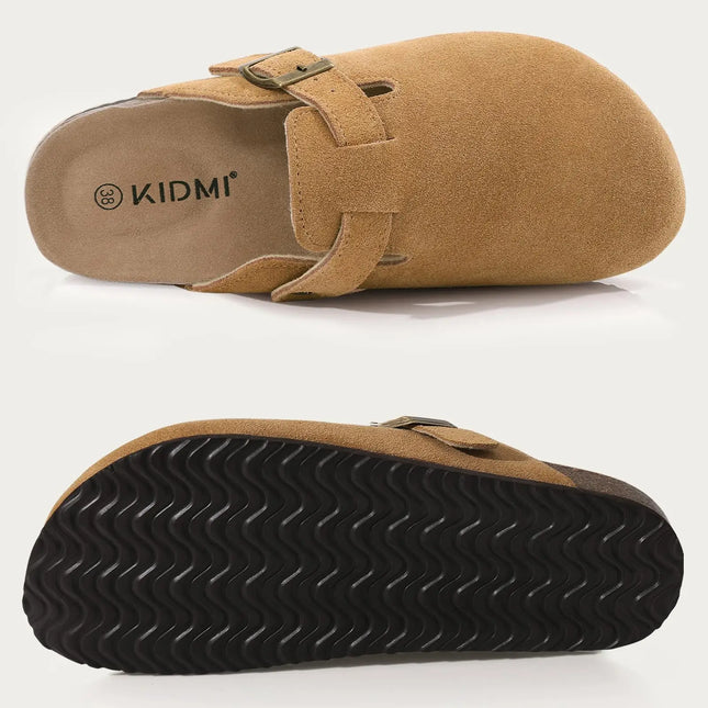 Pallene New Suede Women Clogs With Adjustable Strap Cork Footbed Leather Mules Slippers Unisex Outdoor Comfortable Potato Shoes