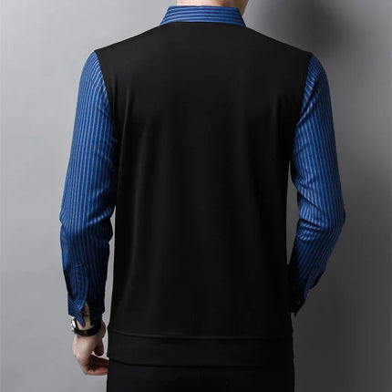 New Men's Casual and Fashionable Long Sleeved POLO Shirt with Contrasting Print Anti Wrinkle Top