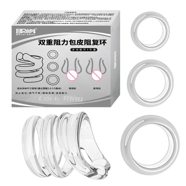4PCS TPE Foreskin Corrector Resistance Ring Daily/Night Cock Ring Male Sex Toys Delay Ejaculation Penis Ring for Adult Supplies