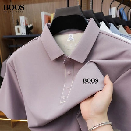 Men's Premium Ice Silk Short-Sleeved Polo Shirts, New Fashionable Casual Breathable Smooth and Cool Top
