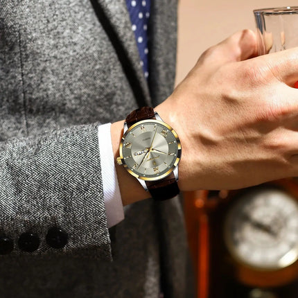 POEDAGAR Original Luxury Men's Wristwatch Leather Date Week Quartz Fashion Men Watch Waterproof Luminous Classic Watches For Men